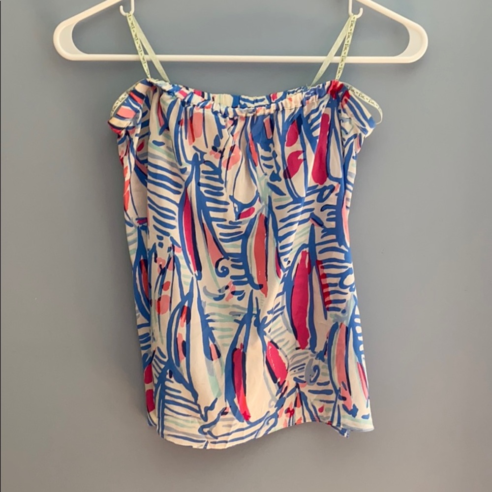 Lilly pulitzer XS silk strapless shirt blue pink